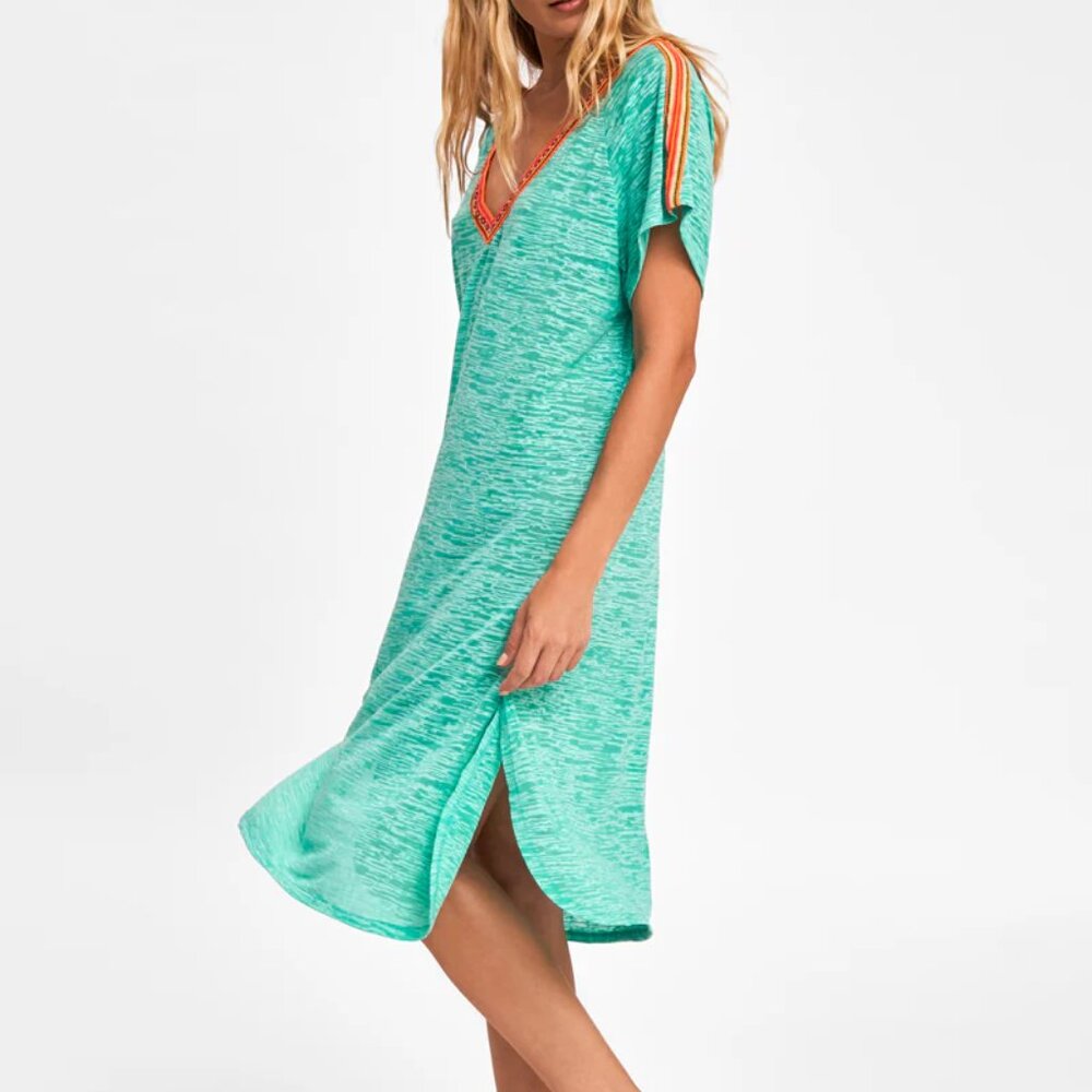 HOST PICK Pre-Loved Pitusa Mint Green/Orange V Back Coverup - Petite Sizing